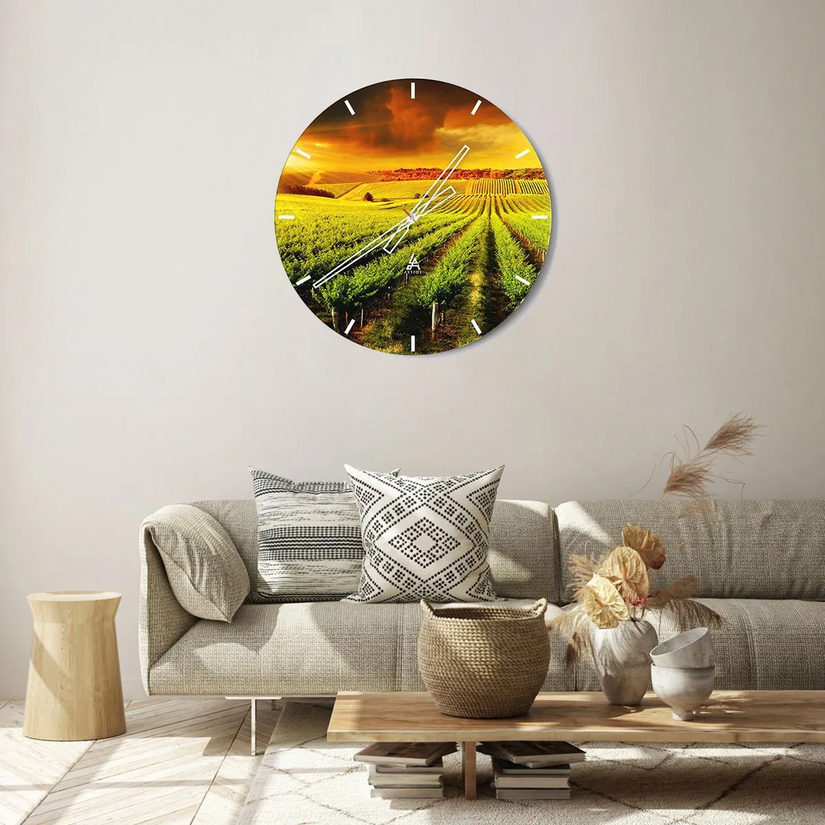 Horloge murale - Pendule murale - Vignoble à la lueur du soleil couchant - 30x30cm - Sous le soleil australien - Décoration murale moderne pour le salon, la cuisine et la chambre ARTTOR