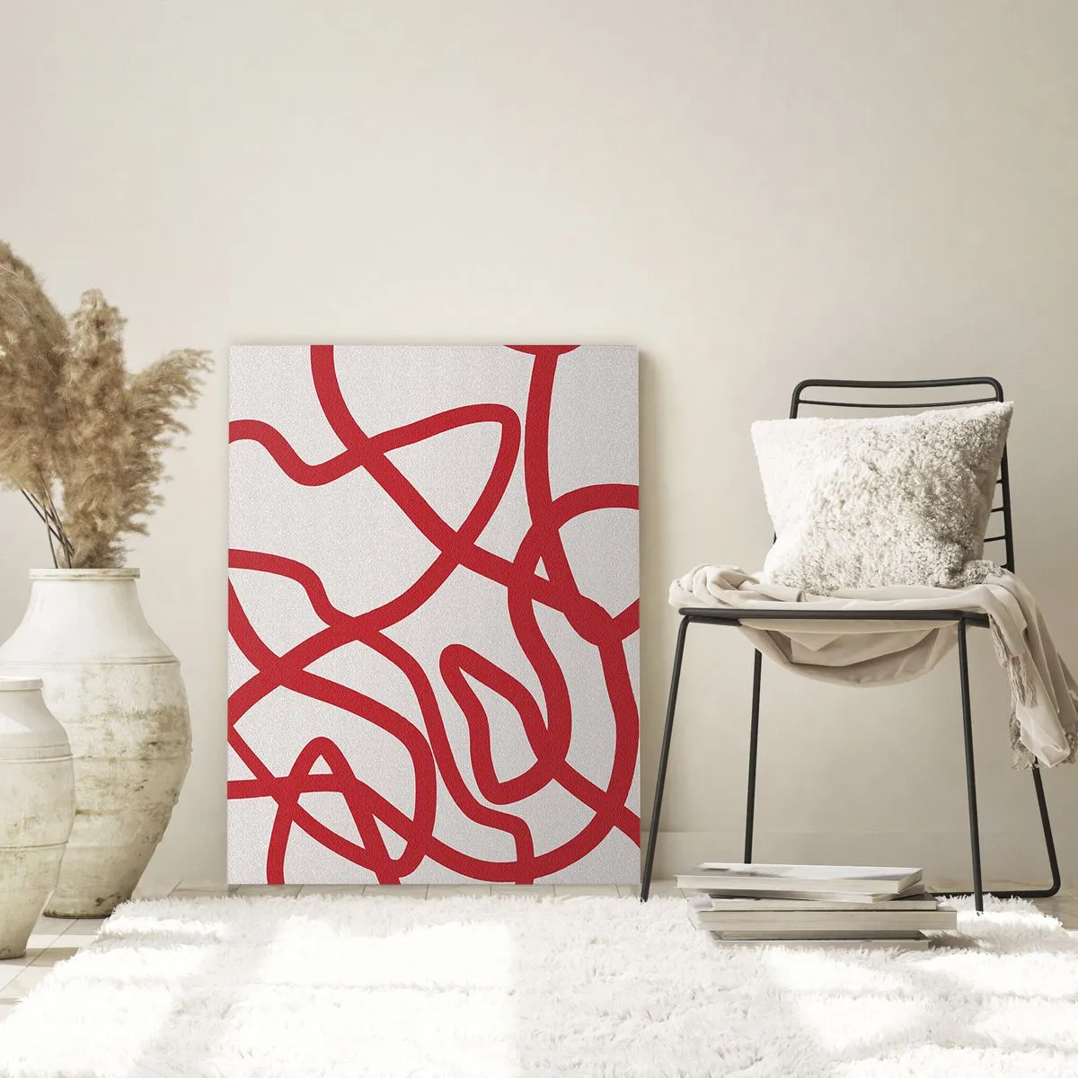 Impression sur verre - Image sur verre - Lignes abstraites rouges sur fond blanc - 70x100cm - Rouge sur blanc - Décoration murale moderne pour le salon et la chambre ARTTOR