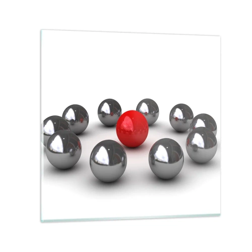 Impression sur verre - Image sur verre - Un cercle en argent et rouge - 30x30 cm