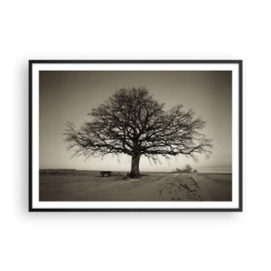 Affiche dans un cadre noir - Poster - Un arbre solitaire dans un champ de sépia - 100x70cm - D'ici à l'éternité - Décoration murale moderne pour le salon et la chambre ARTTOR