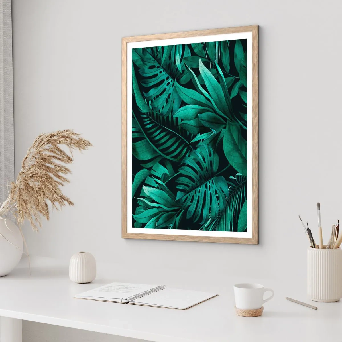 Affiche dans un chêne clair - Poster - Profondeur du vert tropical - 70x100 cm