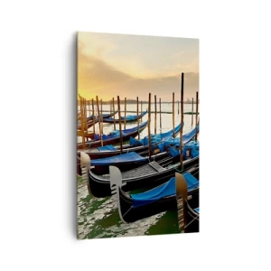 Impression sur toile - Image sur toile - Gondoles à Venise le matin à la lumière du soleil levant - 80x120cm - Avant que le vacarme n'arrive - Décoration murale moderne pour le salon et la chambre ARTTOR