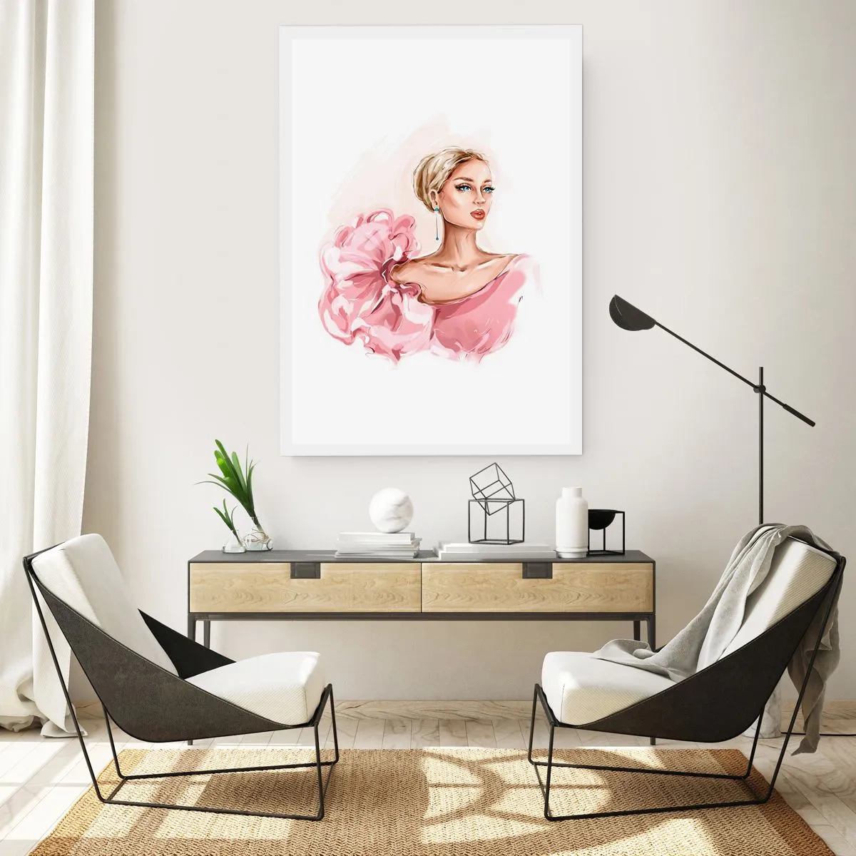Affiche - Poster - Femme élégante en robe rose - 50x70cm - Comme peinte... - Décoration murale moderne pour le salon et la chambre ARTTOR