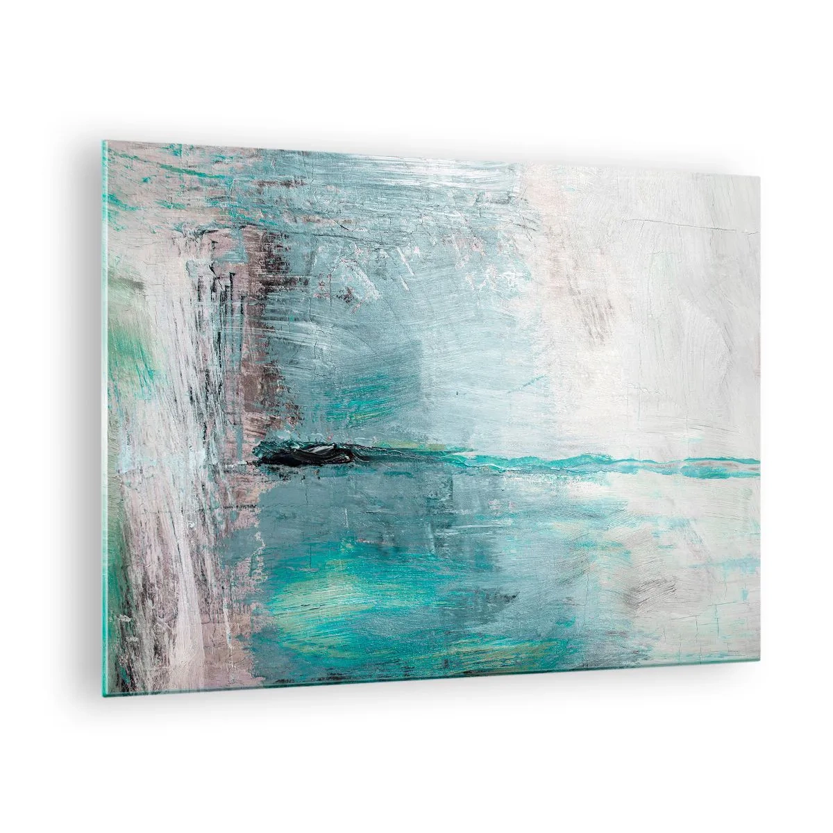 Impression sur verre - Image sur verre - Composition abstraite dans les tons de bleu et de gris - 70x50cm - Horizontalement en bleu - Décoration murale moderne pour le salon et la chambre ARTTOR
