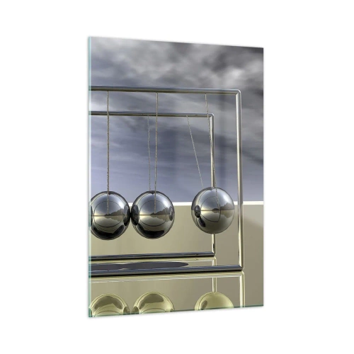 Impression sur verre - Image sur verre - Les sphères de Newton dans une approche minimaliste - 50x70cm - Énergie du monde - Décoration murale moderne pour le salon et la chambre ARTTOR