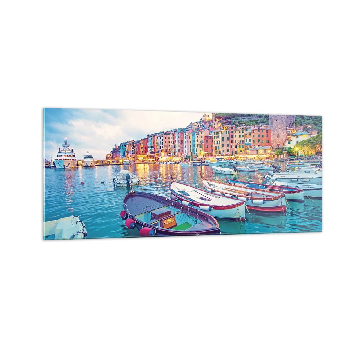 Impression sur verre - Image sur verre - Soirée colorée au port - 100x40 cm