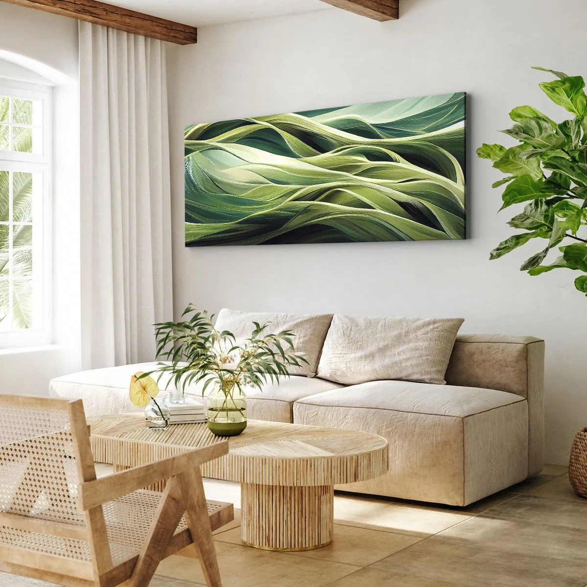 Impression sur toile - Image sur toile - Jeu de vert abstrait - 100x40 cm