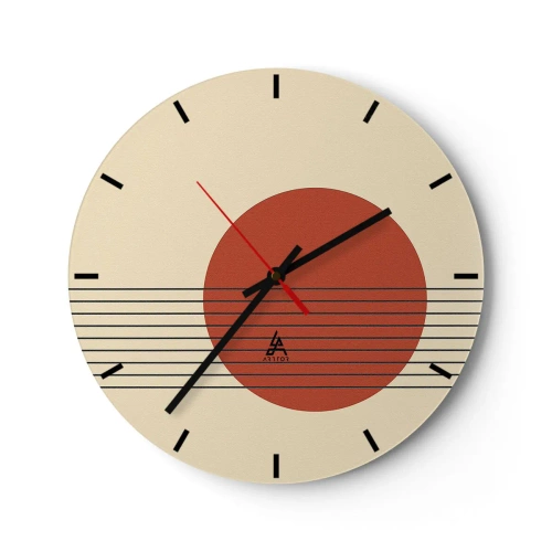 Horloge murale - Pendule murale - Motif géométrique avec un cercle orange et des lignes noires - 30x30cm - Aux alentours et plus loin - Décoration murale moderne pour le salon, la cuisine et la chambre ARTTOR