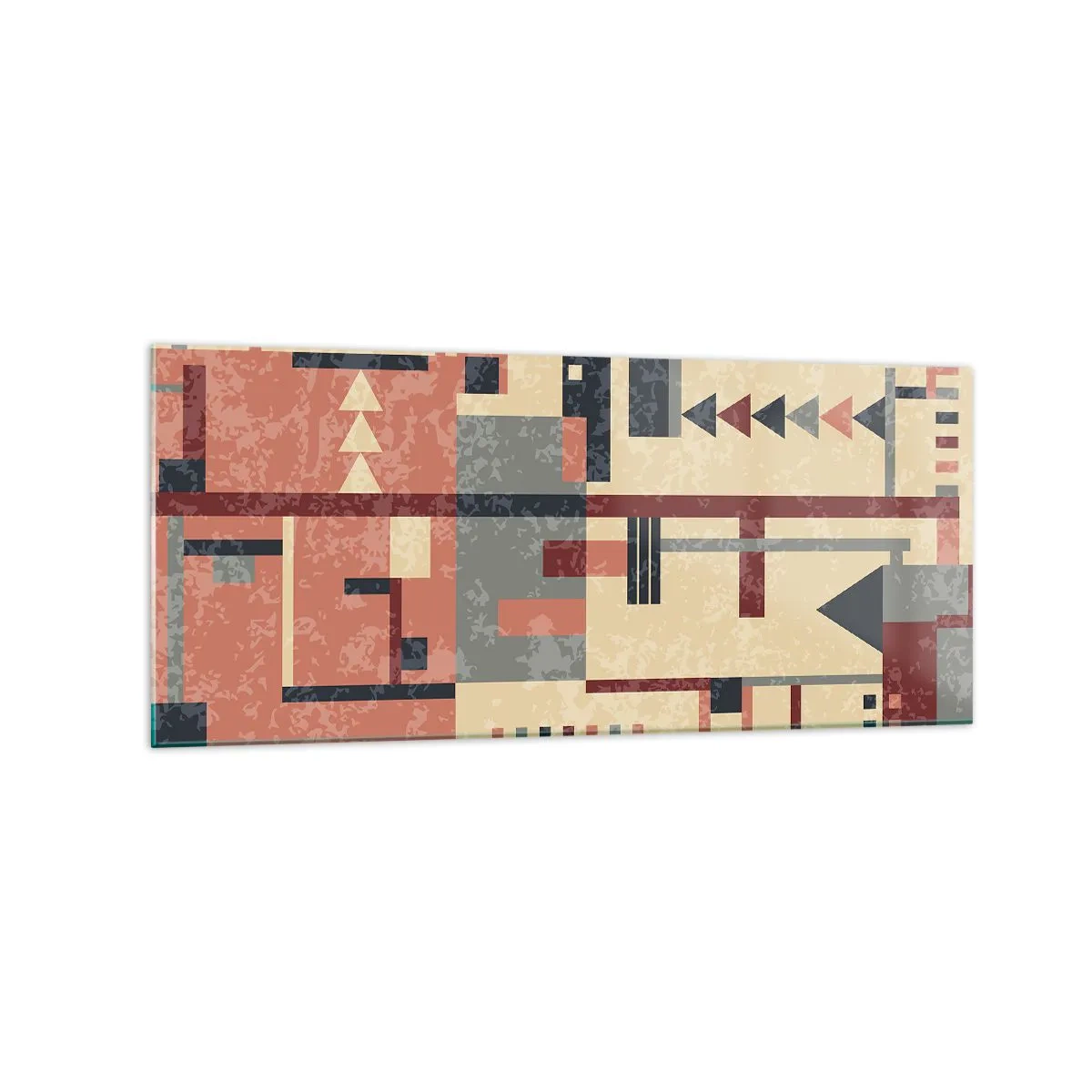 Impression sur verre - Image sur verre - Motif géométrique dans des tons pastel de beige, rouge et gris - 120x50cm - Une combinaison de verticaux et d'horizontaux - Décoration murale moderne pour le salon et la chambre ARTTOR