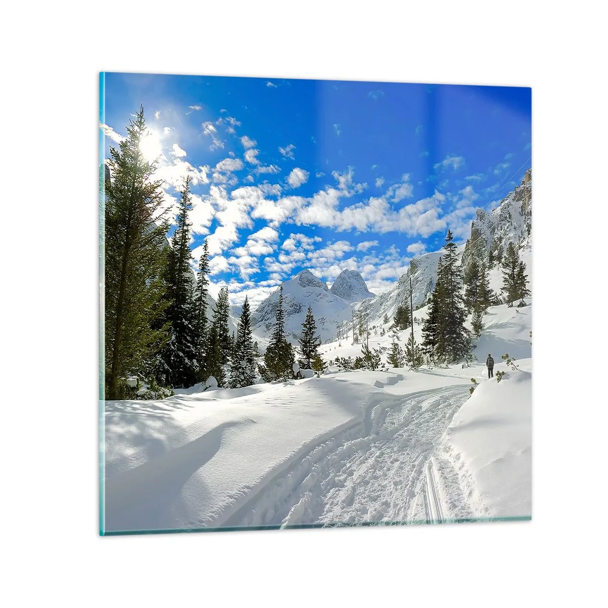 Impression sur verre - Image sur verre - Dans la neige et au soleil - 70x70 cm