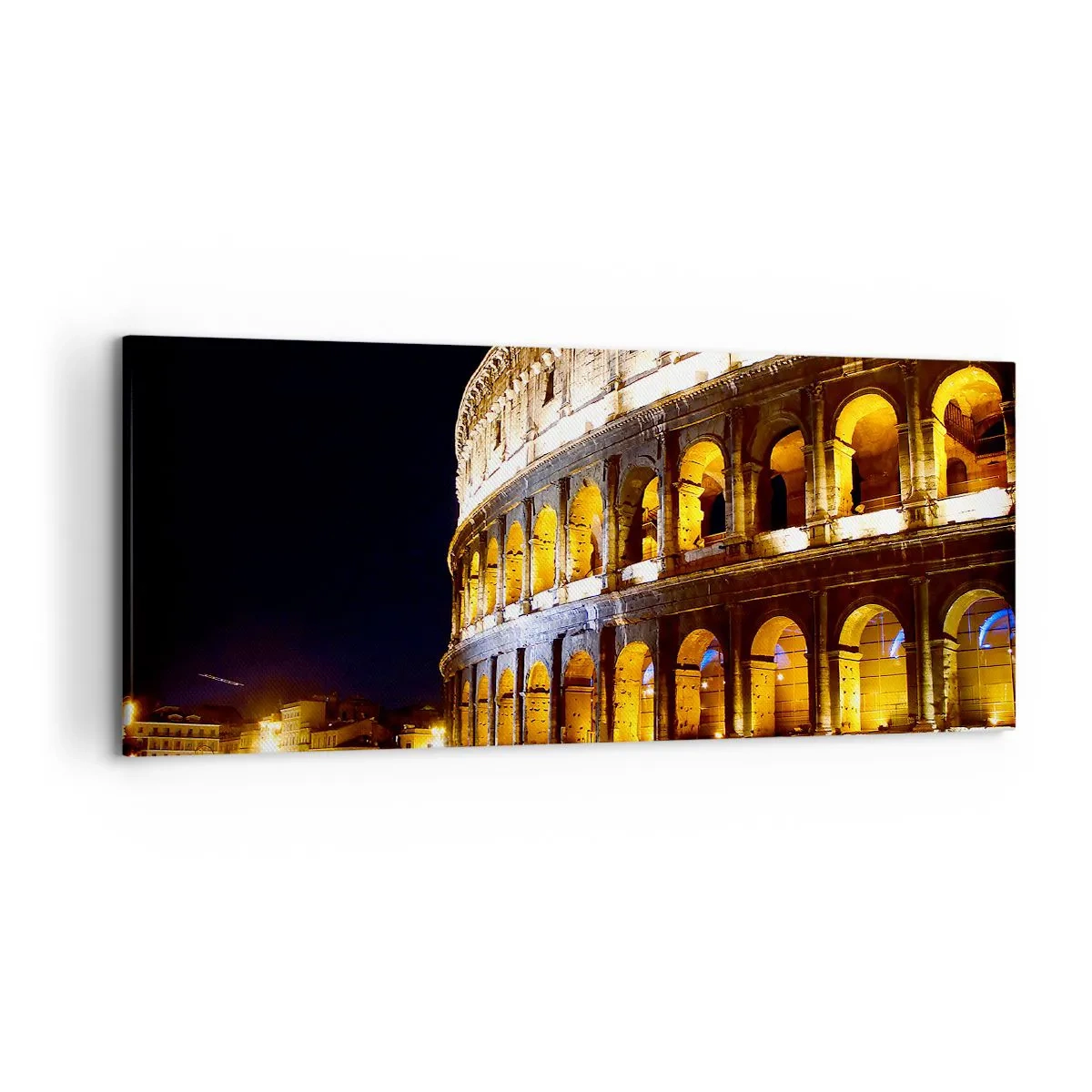 Impression sur toile - Image sur toile - Le Colisée illuminé par les lumières la nuit à Rome - 120x50cm - Il est temps de commencer les Jeux - Décoration murale moderne pour le salon et la chambre ARTTOR