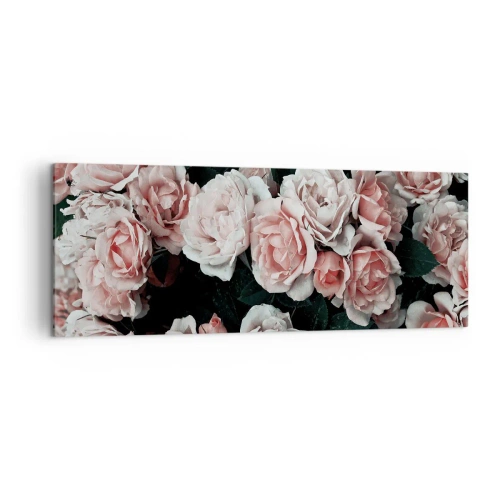 Impression sur toile - Image sur toile - Roses roses sur fond sombre dans une composition subtile - 140x50cm - Ensemble de rose - Décoration murale moderne pour le salon et la chambre ARTTOR
