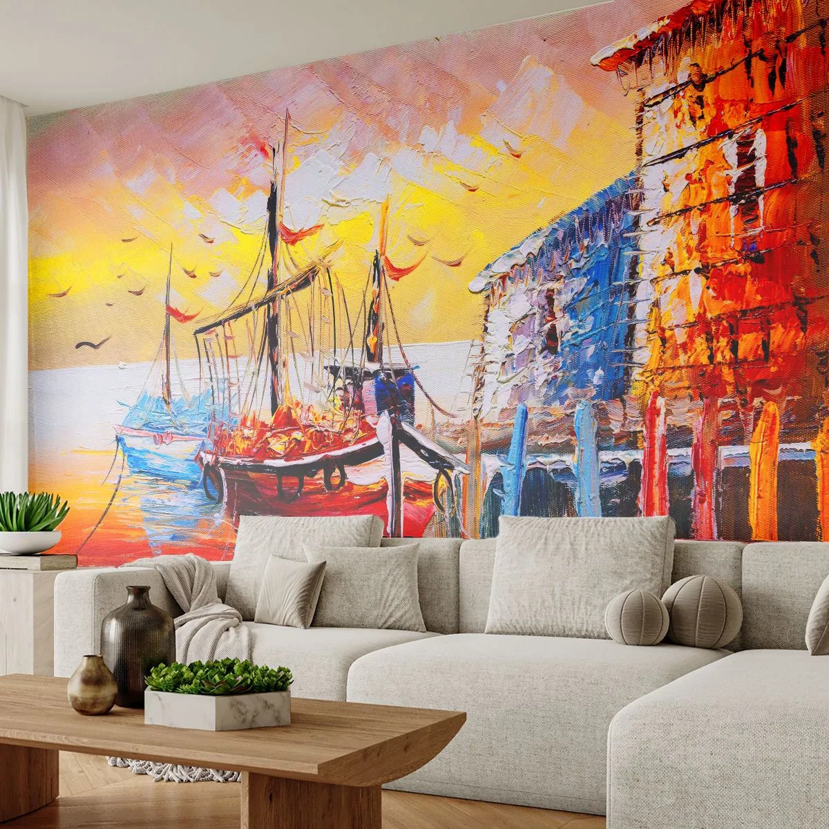 Papier Peint Photo Standard Eco - Bon retour - Paysage, Port des Pêcheurs, Bateaux - 400x280 cm
