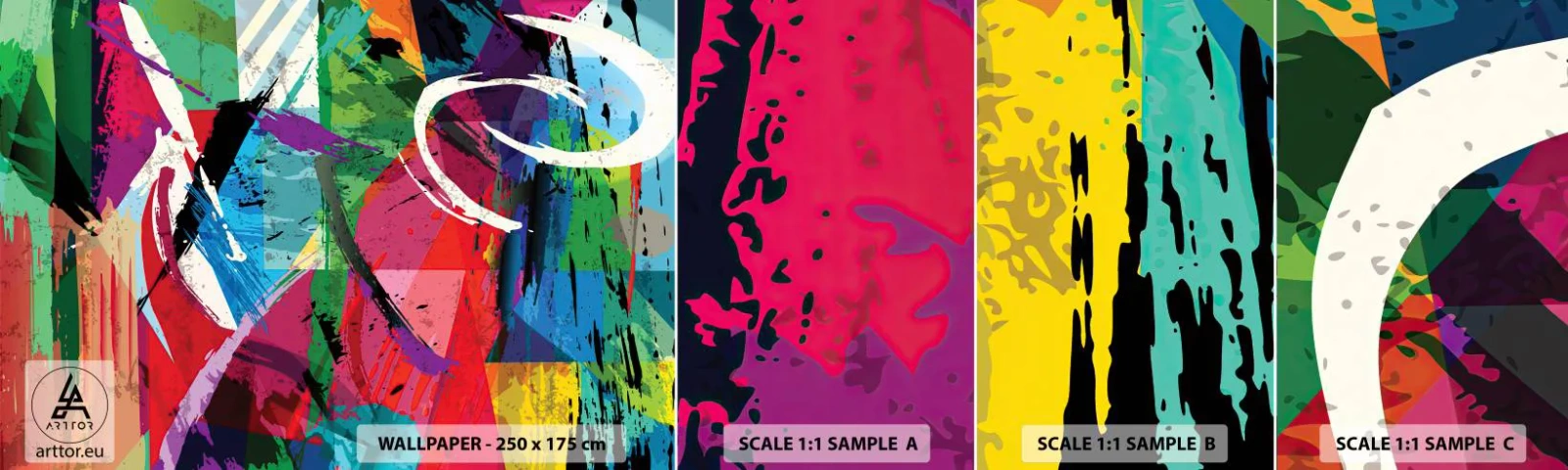 Échantillon de Papier Peint Autocollant Deluxe Sticker - Rapide, vif et bondissant - Abstraction, Morceau, Art moderne - 100x30 cm