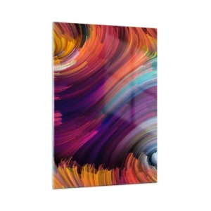 Impression sur verre - Image sur verre - Tourbillons colorés et coups de pinceau dynamiques dans l'abstraction - 50x70cm - Le début d'un nouveau monde - Décoration murale moderne pour le salon et la chambre ARTTOR