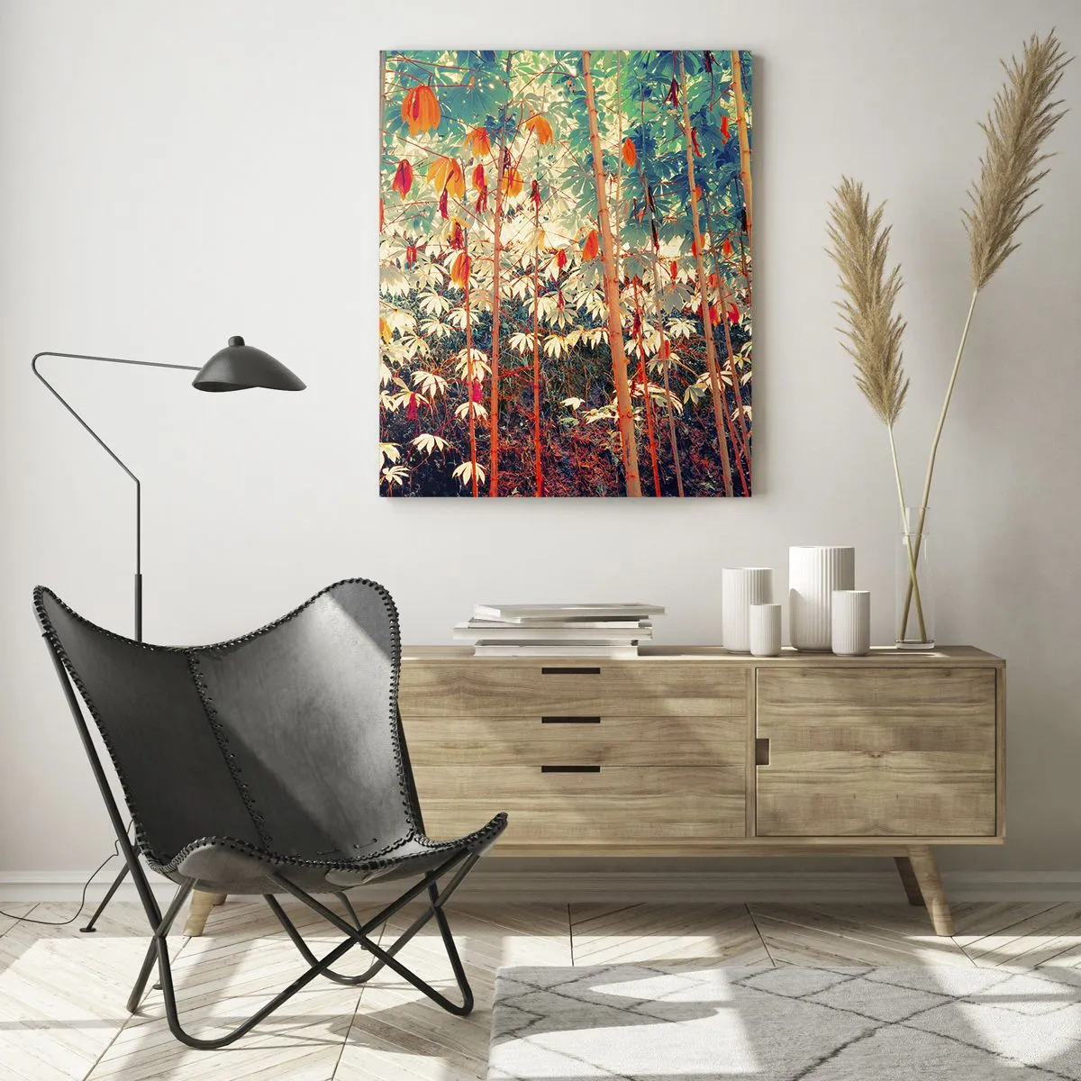 Impression sur verre - Image sur verre - Une forêt de bambous colorée aux couleurs intenses - 80x120cm - La vie secrète des feuilles - Décoration murale moderne pour le salon et la chambre ARTTOR