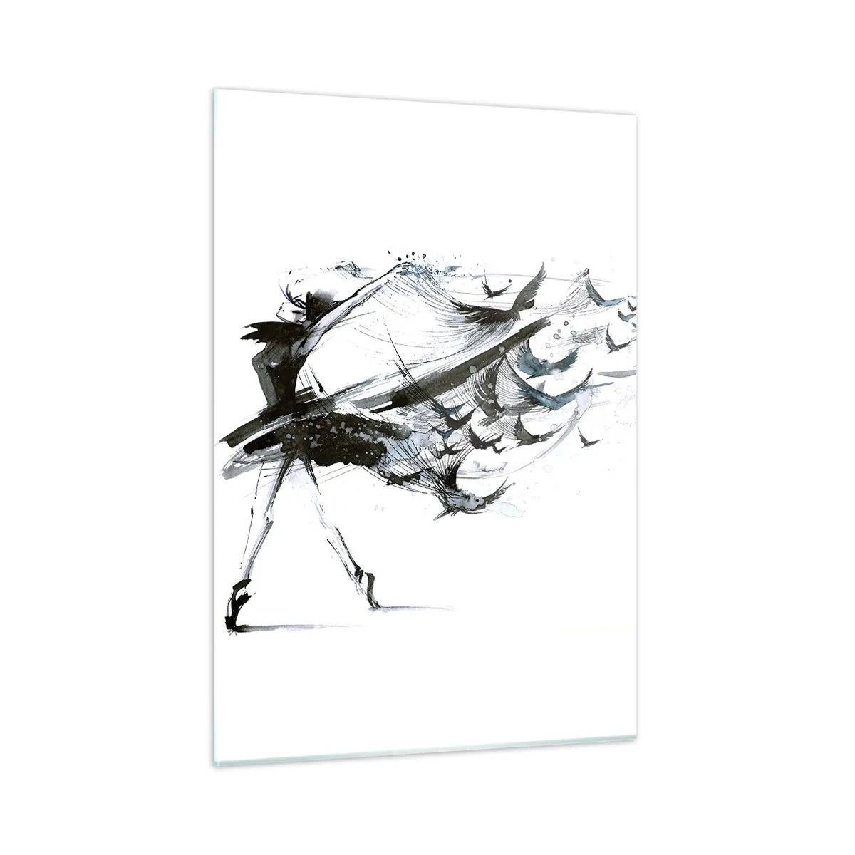Impression sur verre - Image sur verre - Danseuse en mouvement avec des oiseaux flottants - 50x70cm - La magie de la musique vous libère des envoûtements - Décoration murale moderne pour le salon et la chambre ARTTOR