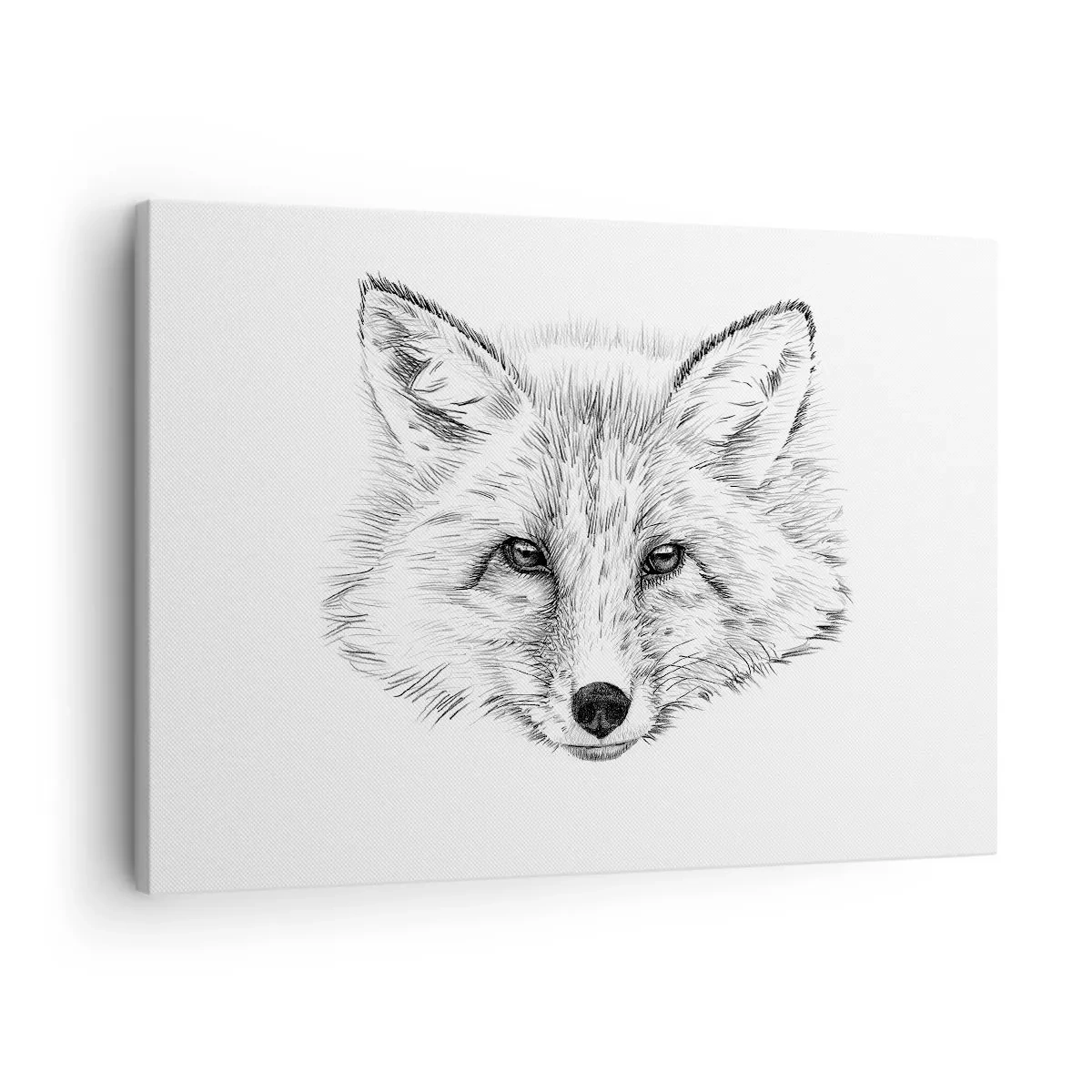 Impression sur toile - Image sur toile - Dessin en noir et blanc d'une tête de renard sur fond blanc - 70x50cm - Ces yeux peuvent-ils mentir ? - Décoration murale moderne pour le salon et la chambre ARTTOR