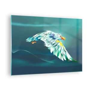 Impression sur verre - Image sur verre - Une image abstraite d'un aigle dans des tons de bleu et de blanc sur un fond de vagues. - 70x50cm - Aigle, puissance de tes vols - Décoration murale moderne pour le salon et la chambre ARTTOR