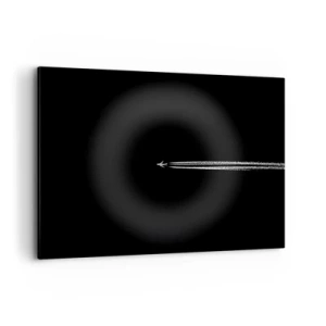 Impression sur toile - Image sur toile - Un avion à réaction avec une traînée de condensation visible sur fond noir - 100x70cm - Dans une autre dimension - Décoration murale moderne pour le salon et la chambre ARTTOR