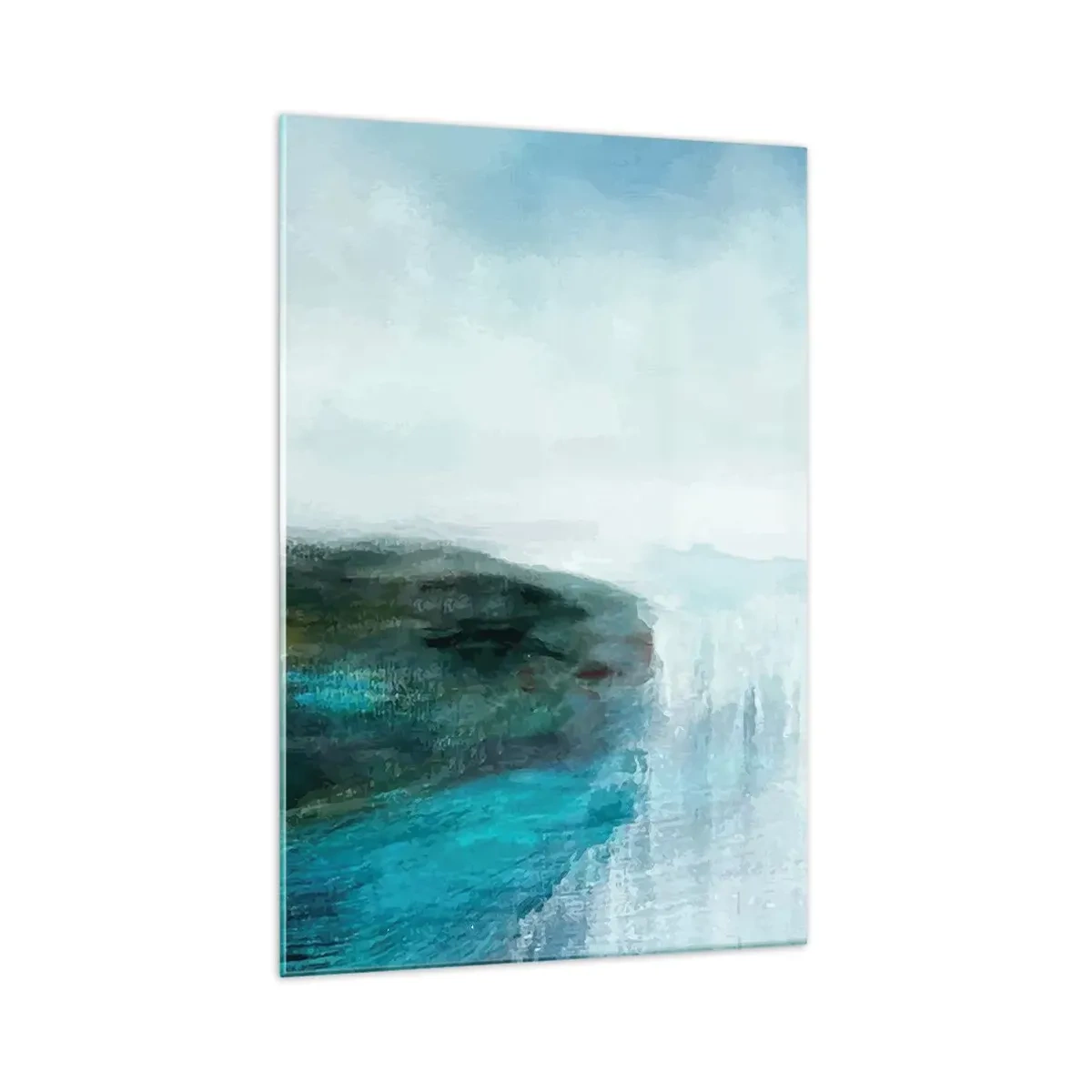 Impression sur verre - Image sur verre - Paysage abstrait dans les tons turquoise et gris - 70x100cm - Abstraction nautique - Décoration murale moderne pour le salon et la chambre ARTTOR