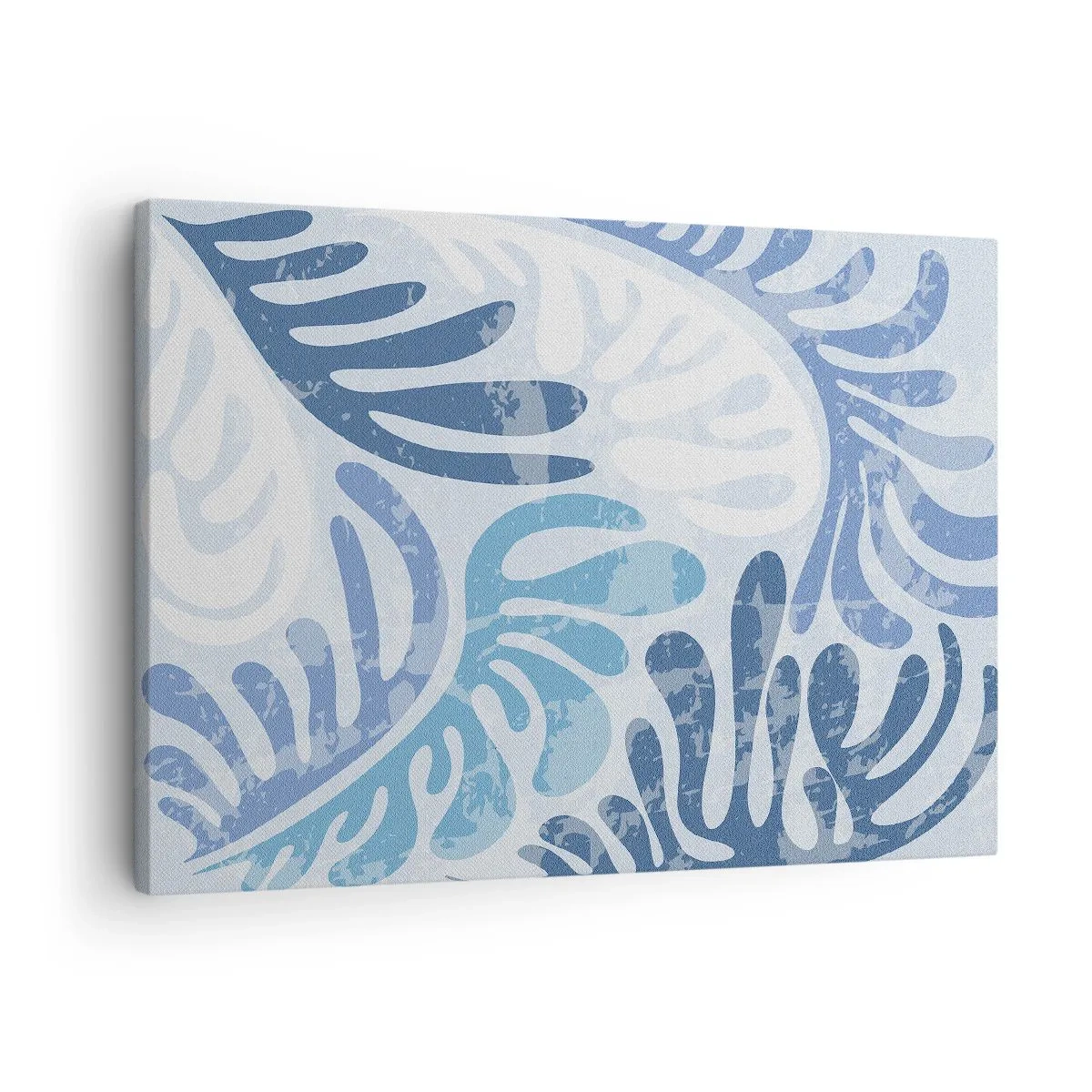 Impression sur toile - Image sur toile - Formes abstraites dans des tons de bleu sur fond blanc - 70x50cm - Fougères bleues - Décoration murale moderne pour le salon et la chambre ARTTOR