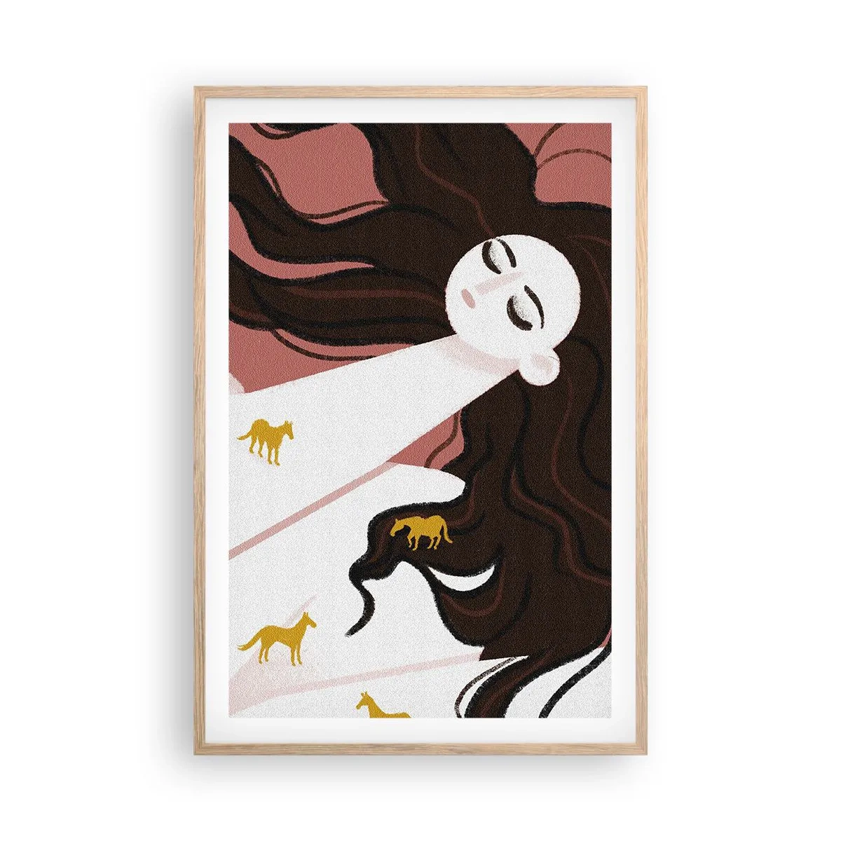 Affiche dans un chêne clair - Poster - Rêve d'un cheval d'or - 61x91 cm