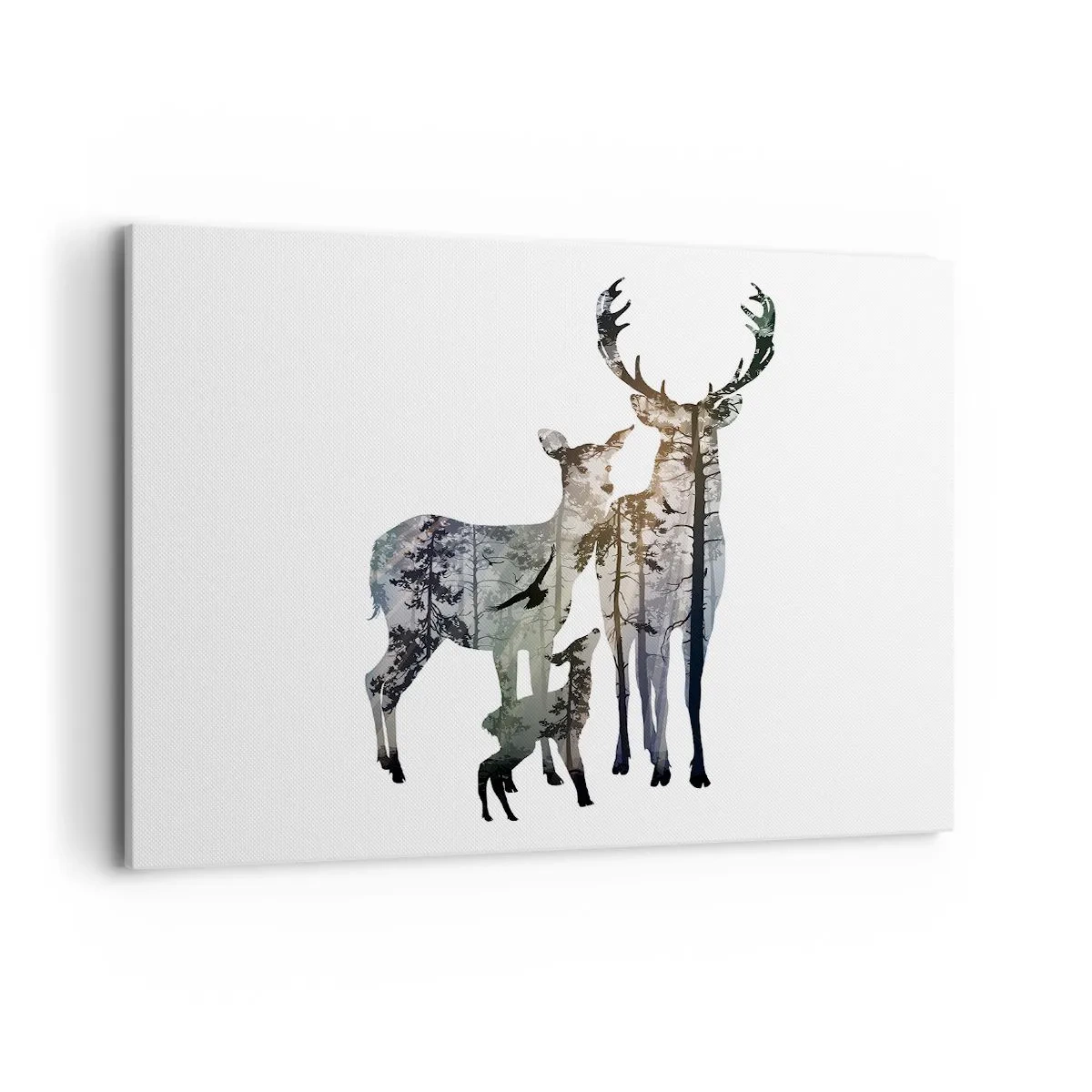 Impression sur toile - Image sur toile - Paysage forestier aux silhouettes de cerfs - 100x70cm - Photographie de famille - Décoration murale moderne pour le salon et la chambre ARTTOR