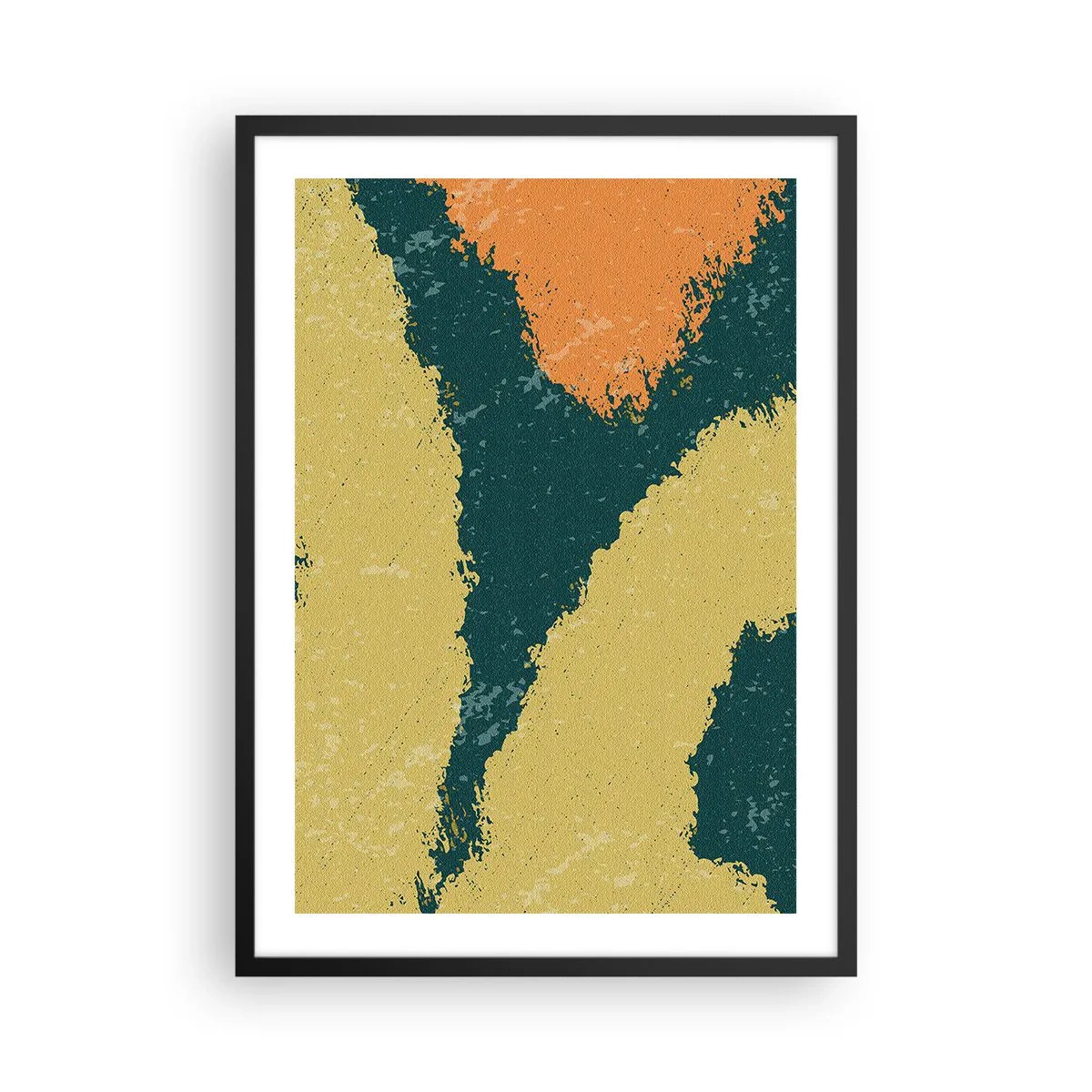 Affiche dans un cadre noir - Poster - Taches de couleurs abstraites dans les tons de vert et d'orange - 50x70cm - Abstraction – mouvement lent - Décoration murale moderne pour le salon et la chambre ARTTOR