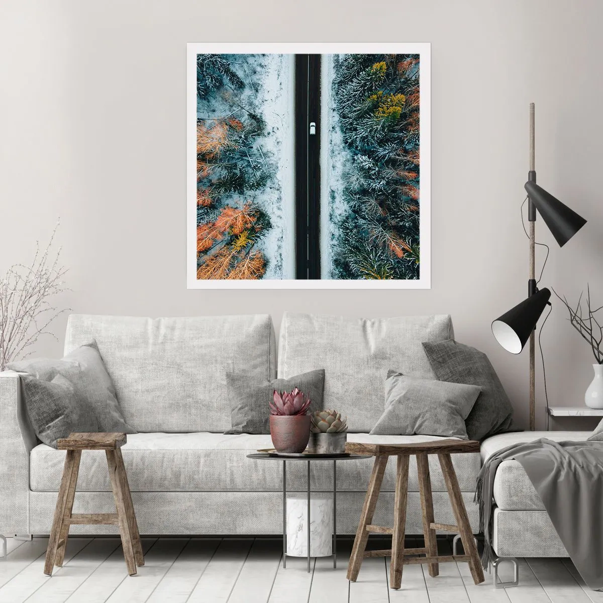 Affiche - Poster - Couper à travers la forêt d'hiver - 40x40 cm