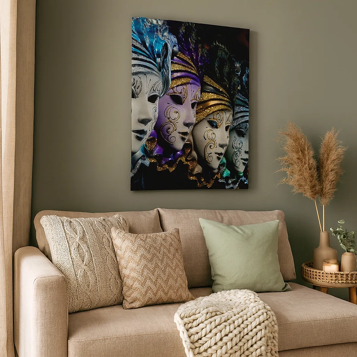 Impression sur toile - Image sur toile - Masques vénitiens de différentes couleurs avec des motifs décoratifs - 50x70cm - Mystère en or et argent - Décoration murale moderne pour le salon et la chambre ARTTOR