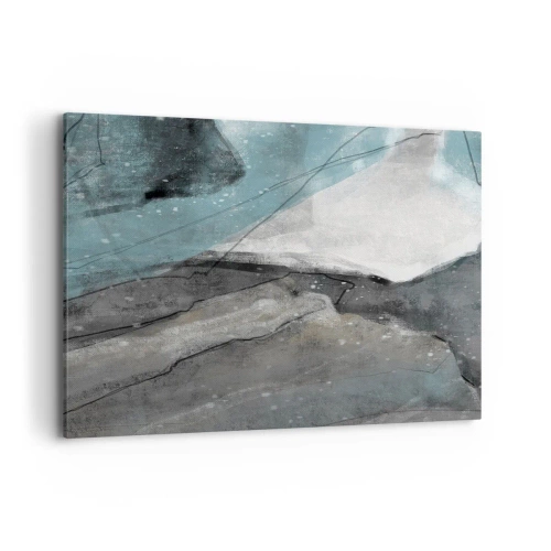 Impression sur toile - Image sur toile - Composition abstraite dans les tons de gris et de bleu - 100x70cm - Résumé : roches et glace - Décoration murale moderne pour le salon et la chambre ARTTOR