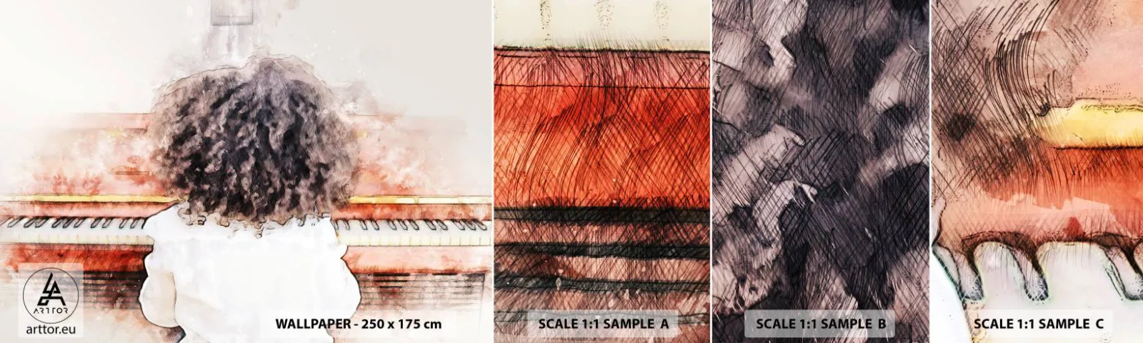 Échantillon De Papier Peint Standard Eco - Dans un nouveau monde - Piano, Musique, Musicien - 100x30 cm