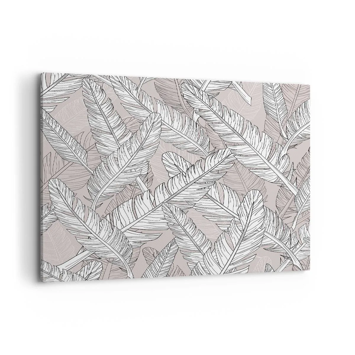 Impression sur toile - Image sur toile - Motif noir et blanc avec des feuilles de bananier sur un fond clair - 100x70cm - Un tourbillon de plumes - Décoration murale moderne pour le salon et la chambre ARTTOR