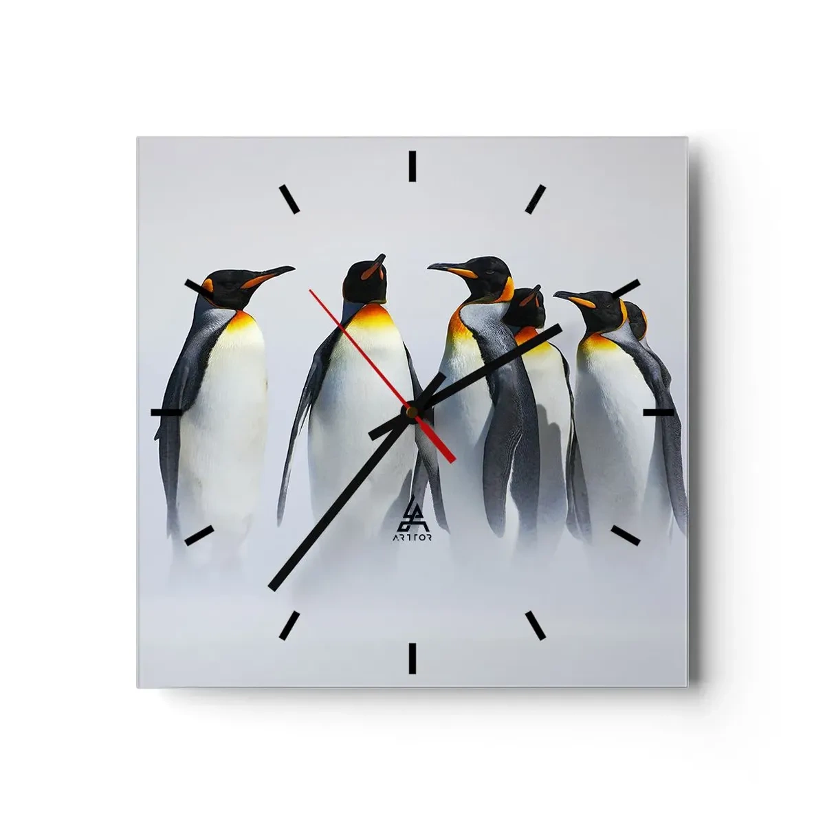 Horloge murale - Pendule murale - Un groupe de manchots empereurs dans le brouillard hivernal - 30x30cm - Rencontre en robes de soirée - Décoration murale moderne pour le salon et la chambre ARTTOR