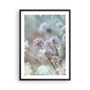 Affiche dans un cadre noir - Poster - Fleurs délicates aux couleurs pastel - 50x70cm - Herbes douces en filigrane - Décoration murale moderne pour le salon et la chambre ARTTOR
