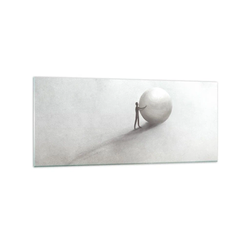 Impression sur verre - Image sur verre - Une figure minimaliste avec une balle sur un fond clair et monochrome. - 120x50cm - Jeu de la vie - Décoration murale moderne pour le salon et la chambre ARTTOR