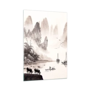 Impression sur verre - Image sur verre - Un paysage pittoresque de style asiatique avec des montagnes brumeuses - 70x100cm - Le quotidien exotique de l'Orient - Décoration murale moderne pour le salon et la chambre ARTTOR