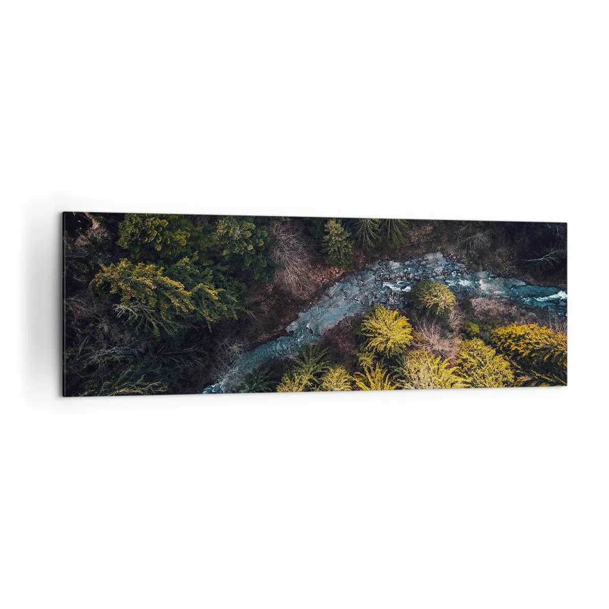 Impression sur toile - Image sur toile - Vue d'en haut d'une forêt avec une rivière sinueuse - 160x50cm - De plus en plus vite - Décoration murale moderne pour le salon et la chambre ARTTOR