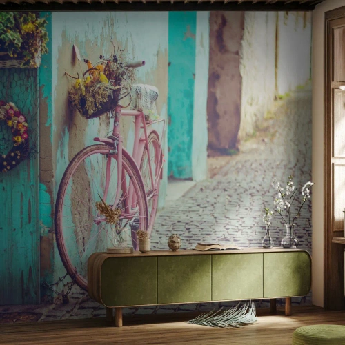 Papier Peint Autocollant Deluxe Sticker - Je reviens tout de suite - Vélo, Architecture, Fleurs - 250x175 cm