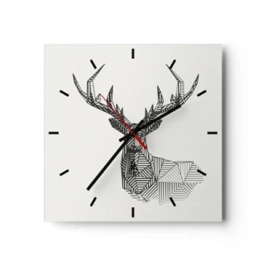 Horloge murale - Pendule murale - Image géométrique d'un cerf dans un style minimaliste en noir et blanc - 30x30cm - Cerf dans un style cubique - Décoration murale moderne pour le salon et la chambre ARTTOR