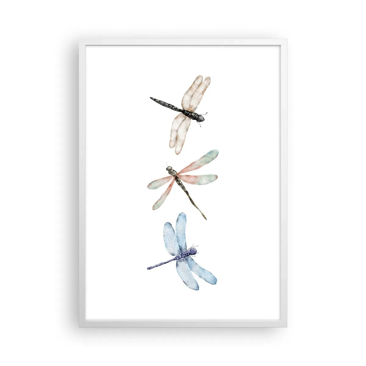 Affiche dans un cadre blanc - Poster - Libellules en apesanteur - 50x70 cm