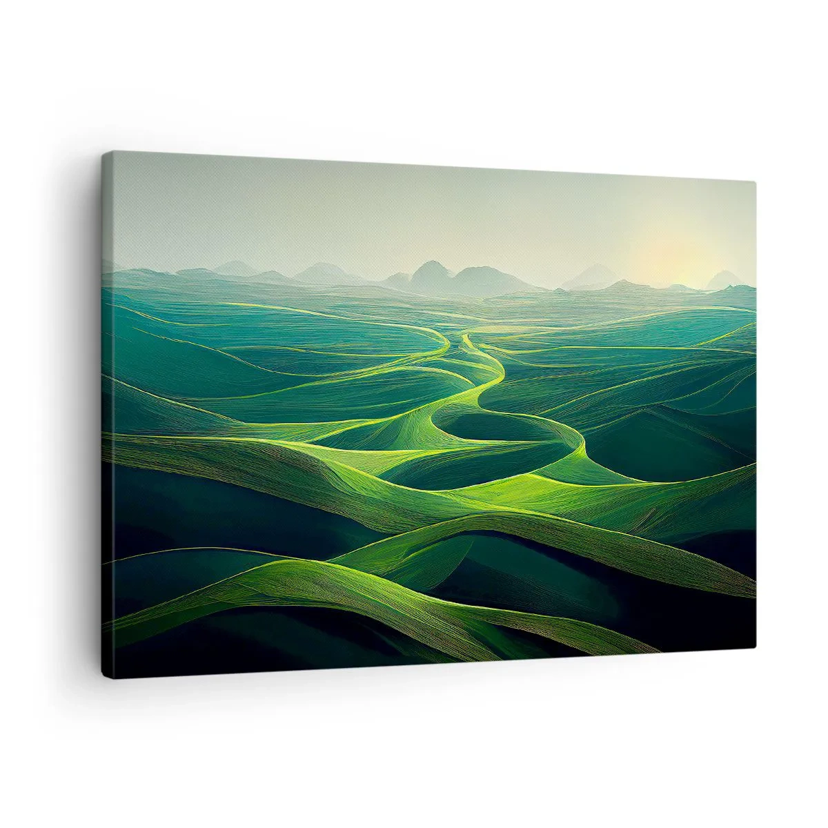 Impression sur toile - Image sur toile - Collines verdoyantes avec des sentiers vallonnés - 70x50cm - Dans les vallées verdoyantes - Décoration murale moderne pour le salon et la chambre ARTTOR