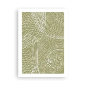 Affiche - Poster - Une composition abstraite dans des tons de vert avec des lignes dynamiques. - 50x70cm - Abstraction complexe de blanc - Décoration murale moderne pour le salon et la chambre ARTTOR