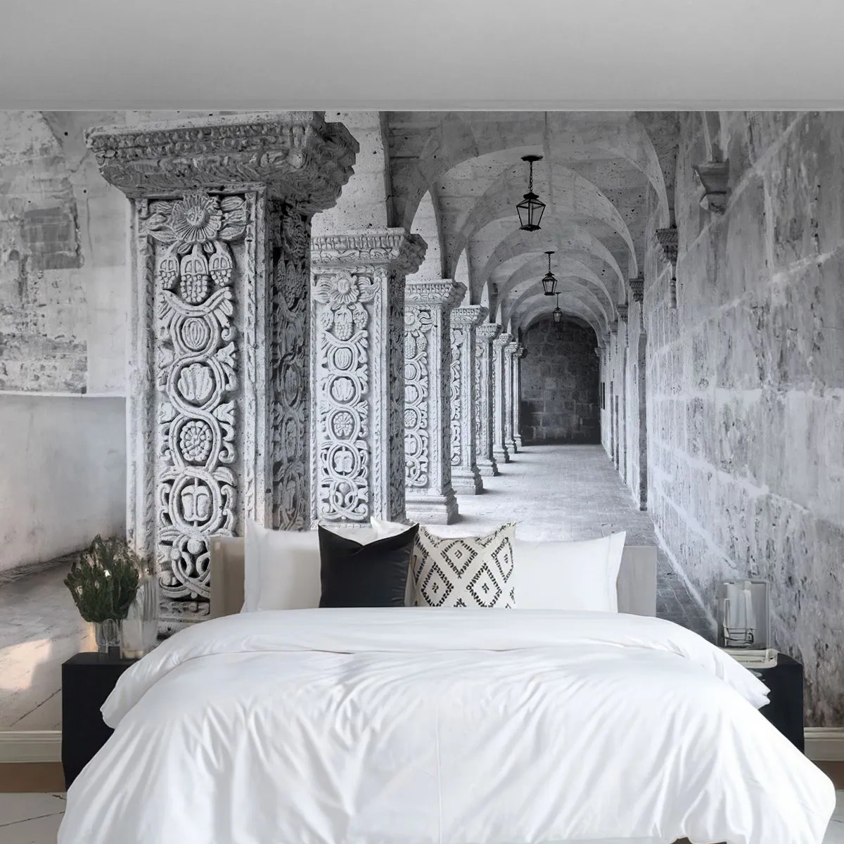 Papier Peint Photo Premium Sand - Où cela mène-t-il…? - Architecture, Morceau, Noir et blanc - 350x256 cm