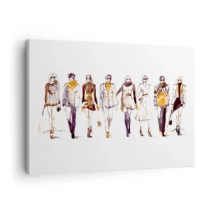 Impression sur toile - Image sur toile - Croquis d'un groupe de personnes en tenues de mode - 70x50cm - Chic décontracté, élégance décontractée - Décoration murale moderne pour le salon et la chambre ARTTOR