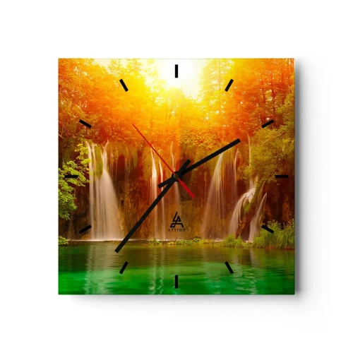 Horloge murale - Pendule murale - Cascades entourées de verdure dans la lueur du soleil couchant - 30x30cm - Au soleil et à l'ombre - Décoration murale moderne pour le salon et la chambre ARTTOR