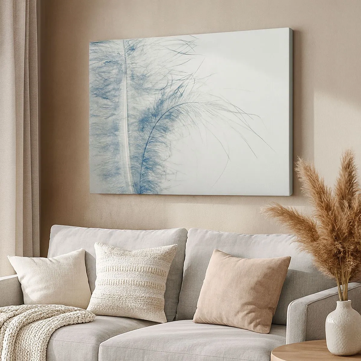 Impression sur toile - Image sur toile - Une plume délicate aux tons pastel sur fond clair - 70x50cm - Les sept natures - Décoration murale moderne pour le salon et la chambre ARTTOR