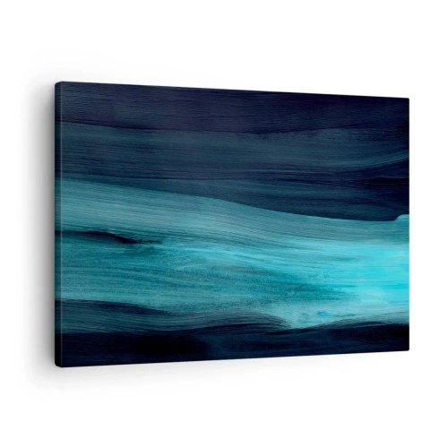 Impression sur toile - Image sur toile - De subtiles vagues abstraites dans des tons bleus foncés - 70x50cm - Suivez le courant - Décoration murale moderne pour le salon et la chambre ARTTOR