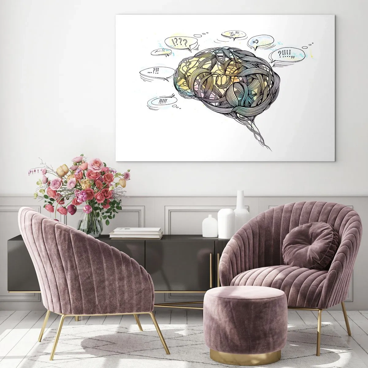 Impression sur verre - Image sur verre - Illustration artistique d'un cerveau aux accents colorés - 70x50cm - L'homme - un grand mystère - Décoration murale moderne pour le salon et la chambre ARTTOR